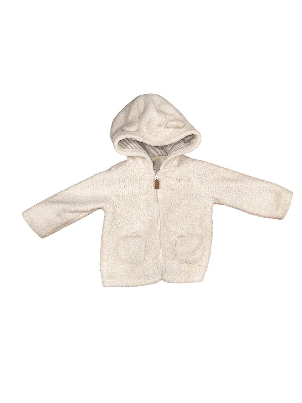 Carter's Cream Sherpa Hooded Jacket with Striped Lining